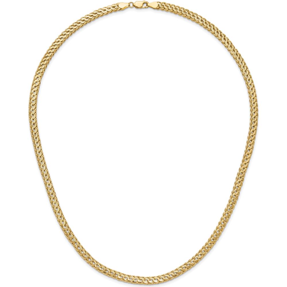14K Yellow Gold 18" Fancy Diamond-Cut Mesh Link Necklace with Polished Braided Edges - 4.5mm by 0