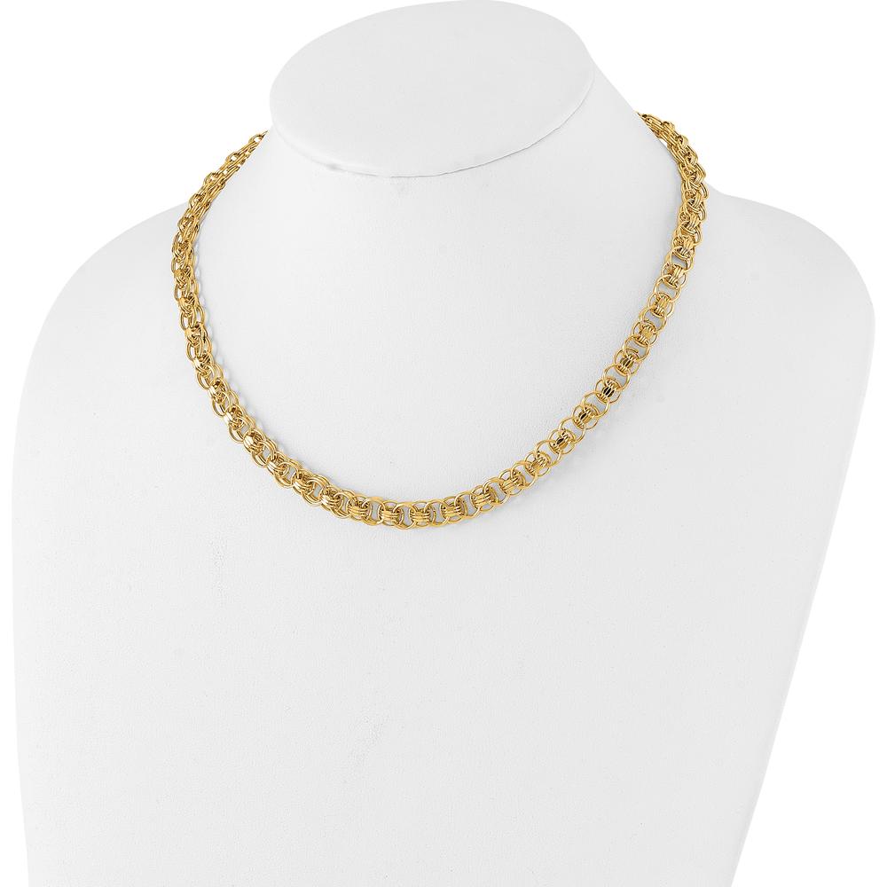 14K Yellow Gold 18" Fancy Double Link Necklace with Polished Finish - 7.6mm by 0