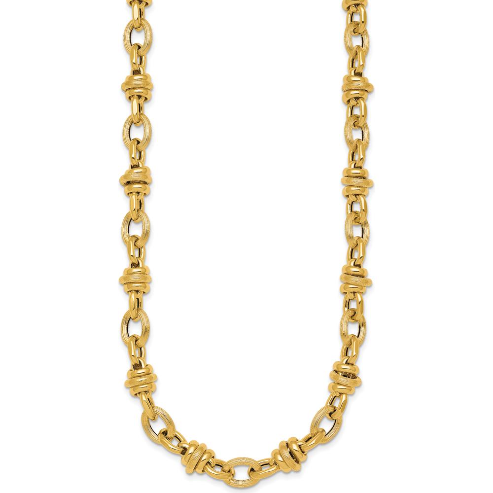 14K Yellow Gold 18" Fancy Link Necklace with Polished and Textured Oval and Round Links - 8.3mm Width by 0