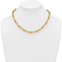 14K Yellow Gold 18" Fancy Link Necklace with Polished and Textured Oval and Round Links - 8.3mm Width by 0