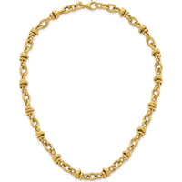 14K Yellow Gold 18" Fancy Link Necklace with Polished and Textured Oval and Round Links - 8.3mm Width by 0