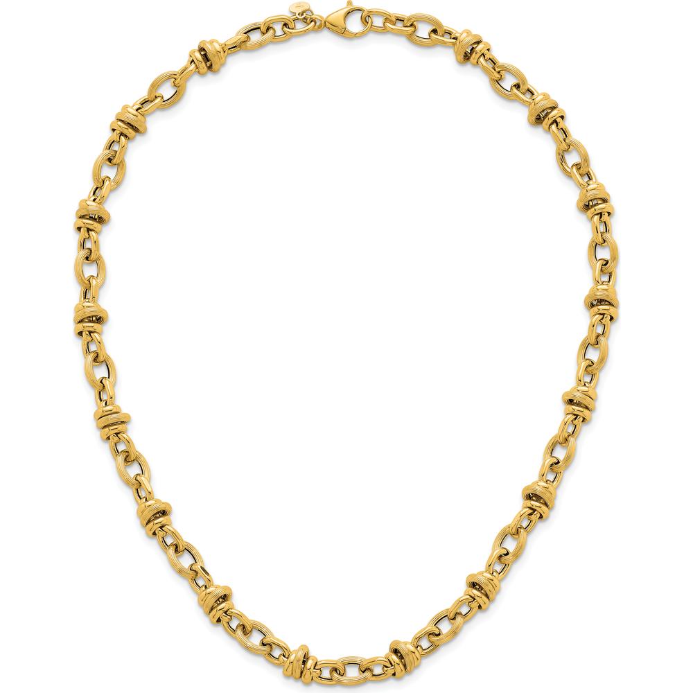 14K Yellow Gold 18" Fancy Link Necklace with Polished and Textured Oval and Round Links - 8.3mm Width by 0