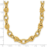 14K Yellow Gold 18" Fancy Link Necklace with Polished and Textured Oval and Round Links - 8.3mm Width by 0