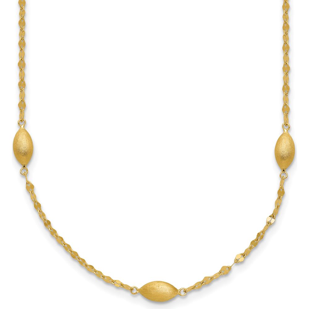 14K Yellow Gold 18" Fancy Link Necklace with Satin Oval Beads by 0