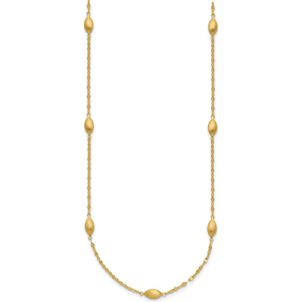 14K Yellow Gold 18" Fancy Link Necklace with Satin Oval Beads by 0