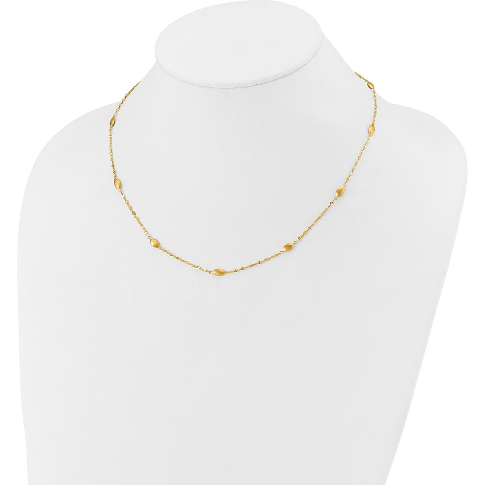 14K Yellow Gold 18" Fancy Link Necklace with Satin Oval Beads by 0