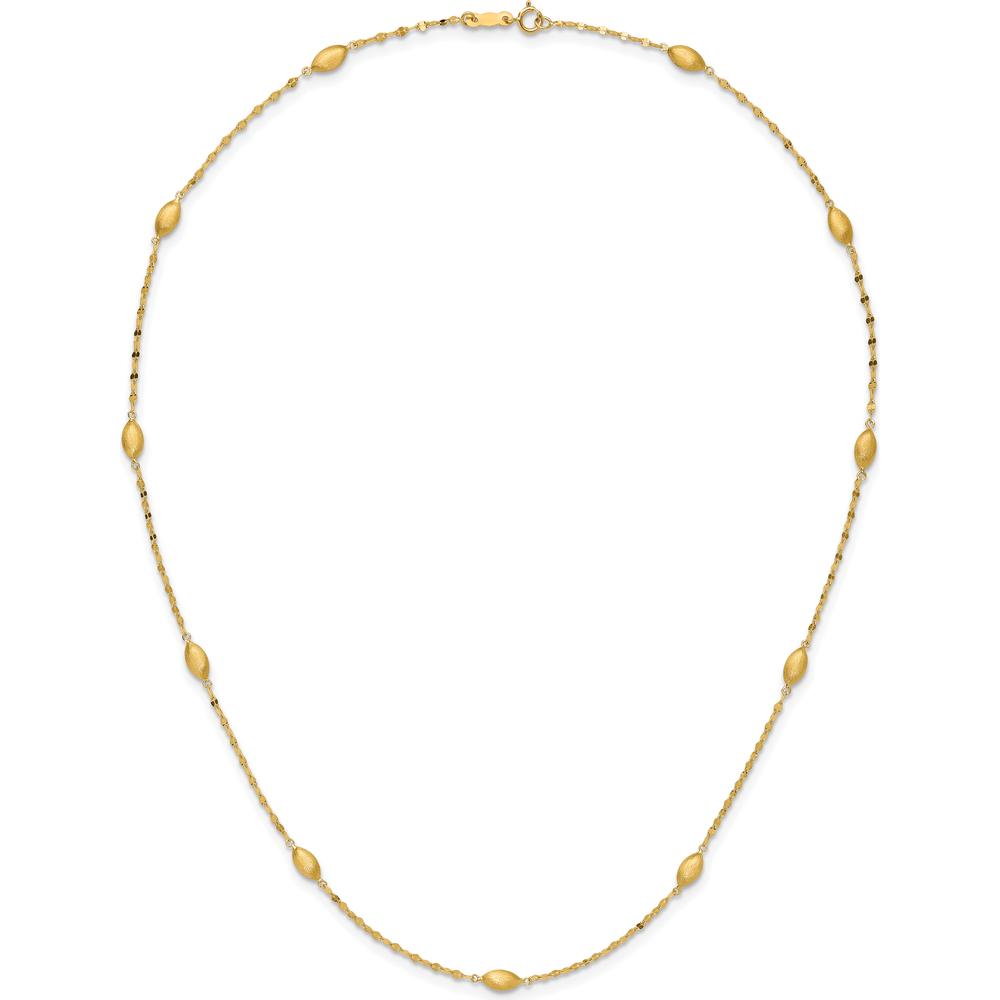 14K Yellow Gold 18" Fancy Link Necklace with Satin Oval Beads by 0