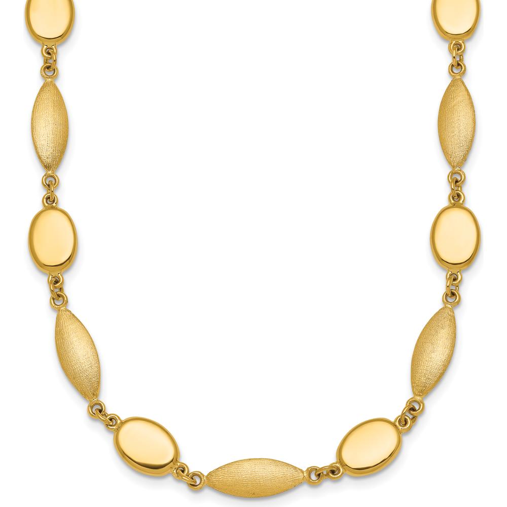 14K Yellow Gold 18" Fancy Oval and Round Link Necklace with Polished and Brushed 7.5mm Links by 0