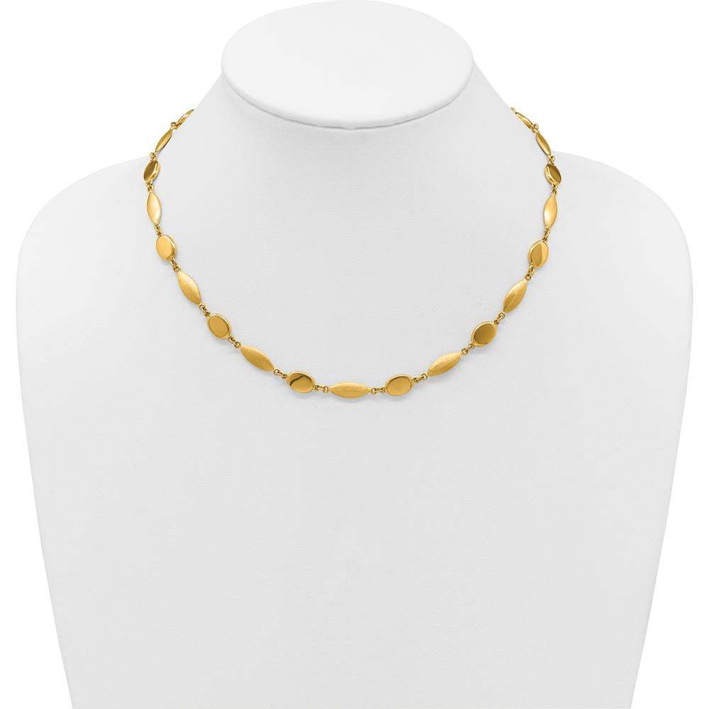 14K Yellow Gold 18" Fancy Oval and Round Link Necklace with Polished and Brushed 7.5mm Links by 0