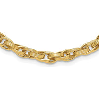 14K Yellow Gold 18" Fancy Oval Link Necklace with Grooved Texture - 6mm Width by 0