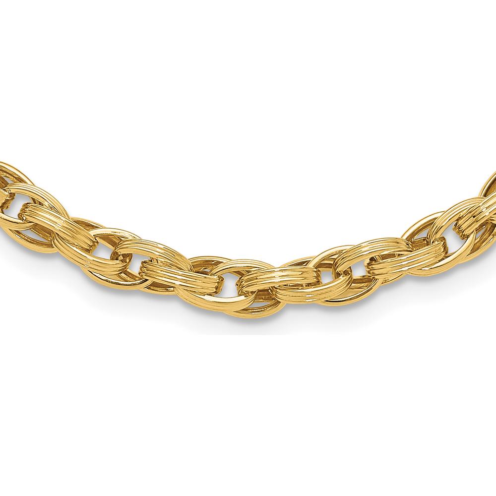 14K Yellow Gold 18" Fancy Oval Link Necklace with Grooved Texture - 6mm Width by 0