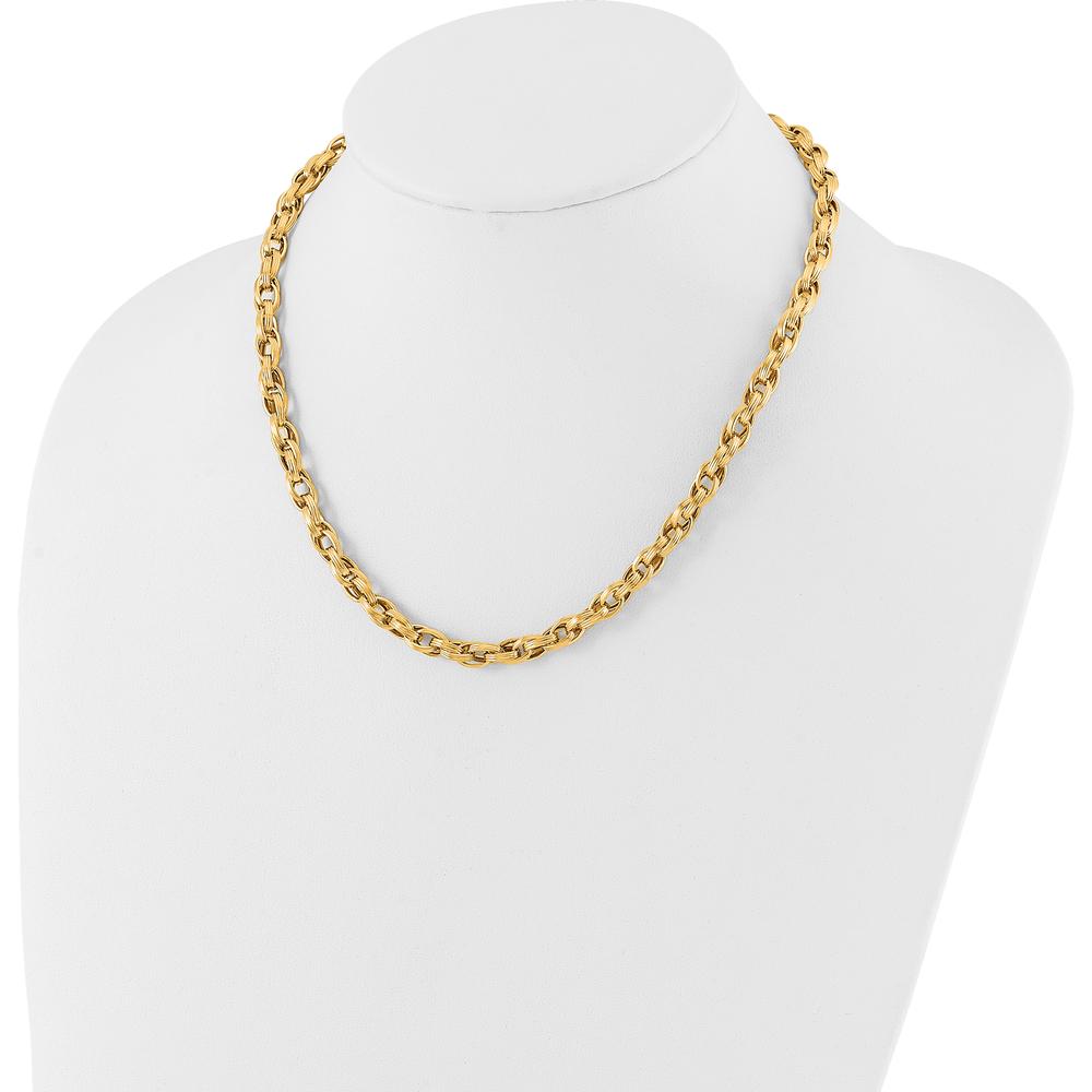 14K Yellow Gold 18" Fancy Oval Link Necklace with Grooved Texture - 6mm Width by 0