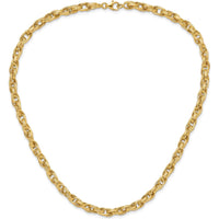 14K Yellow Gold 18" Fancy Oval Link Necklace with Grooved Texture - 6mm Width by 0