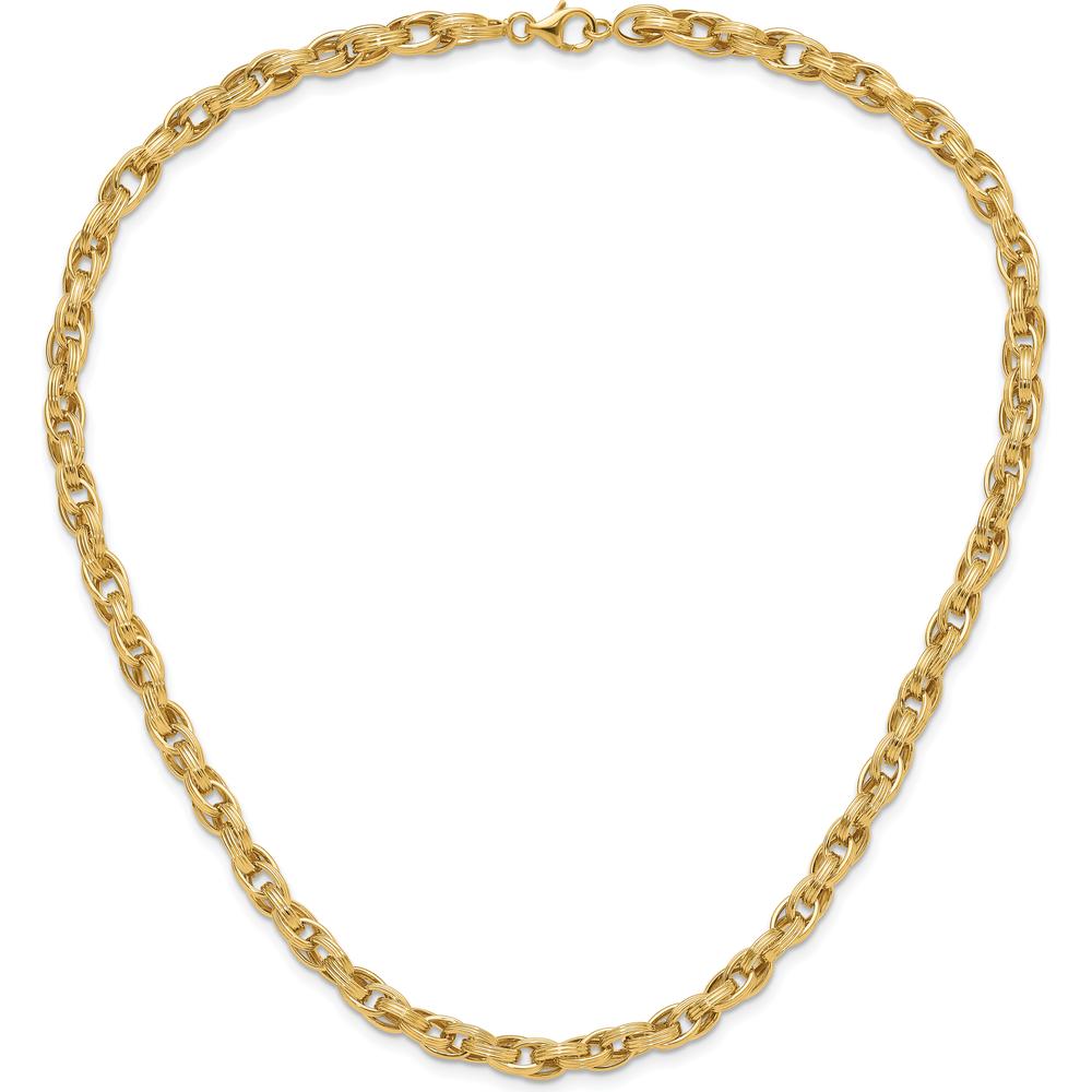 14K Yellow Gold 18" Fancy Oval Link Necklace with Grooved Texture - 6mm Width by 0