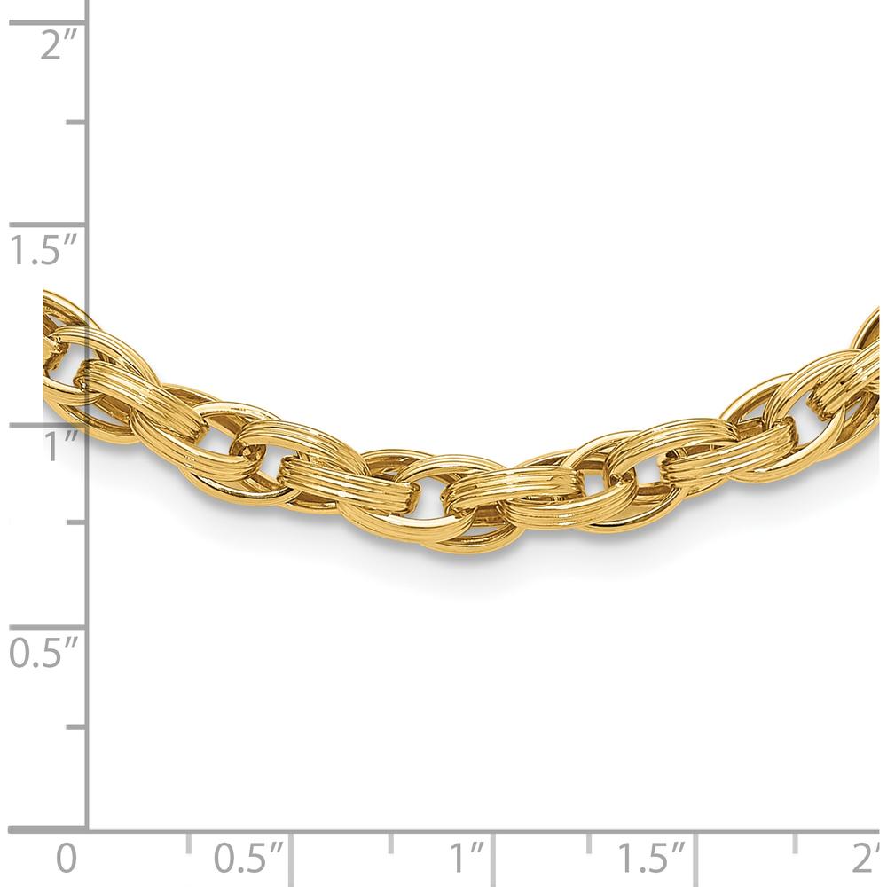 14K Yellow Gold 18" Fancy Oval Link Necklace with Grooved Texture - 6mm Width by 0