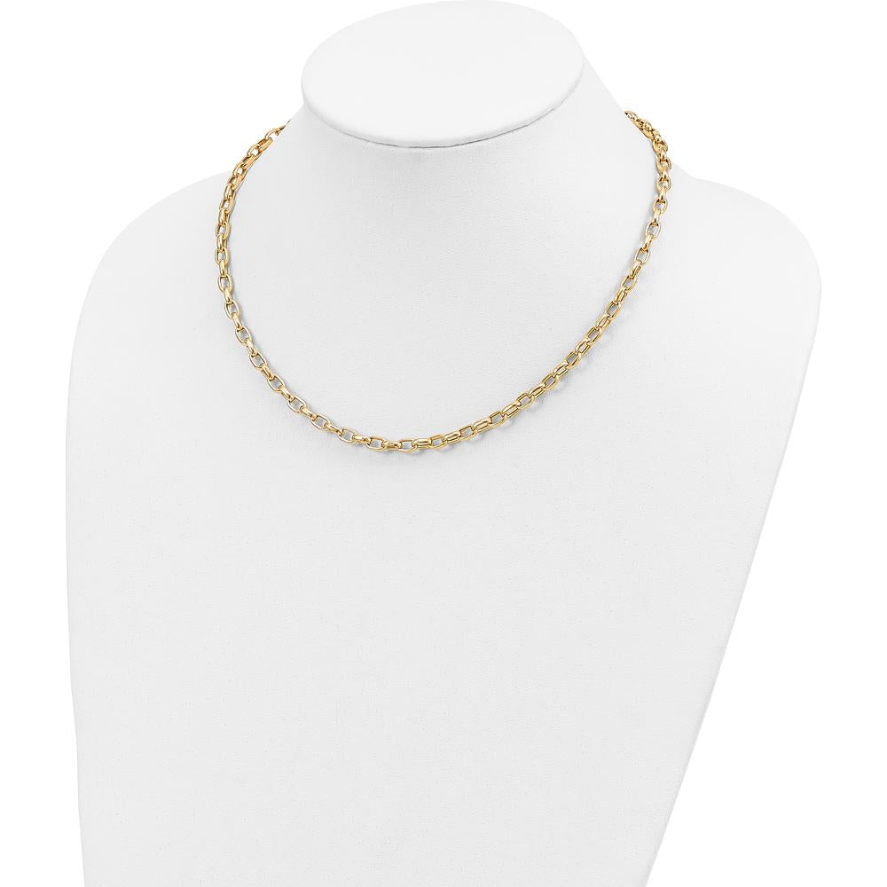 14K Yellow Gold 18" Fancy Oval Link Necklace with Polished 4.5mm Chain by 0