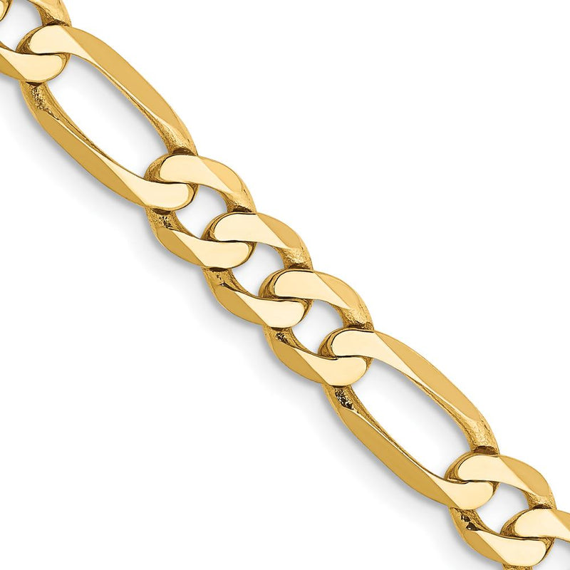 14K Yellow Gold 18" Figaro Chain Necklace - 5.25mm Flat Profile with Lobster Clasp by Oro Pregiato