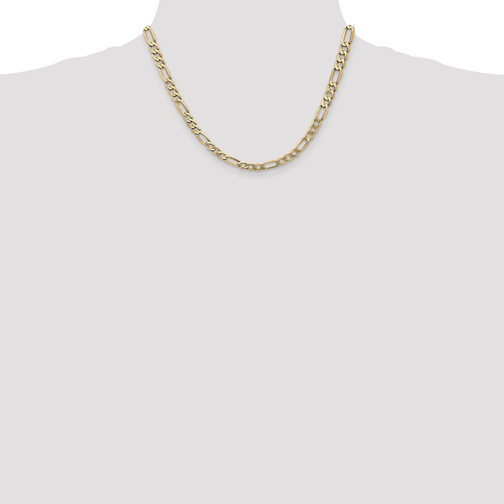 14K Yellow Gold 18" Figaro Chain Necklace - 5.25mm Flat Profile with Lobster Clasp by Oro Pregiato