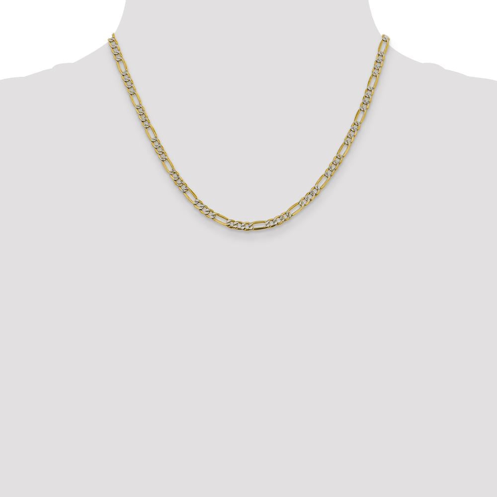 14K Yellow Gold 18" Figaro Chain Necklace with Rhodium Accents - 3.9mm Width by IBGoodman