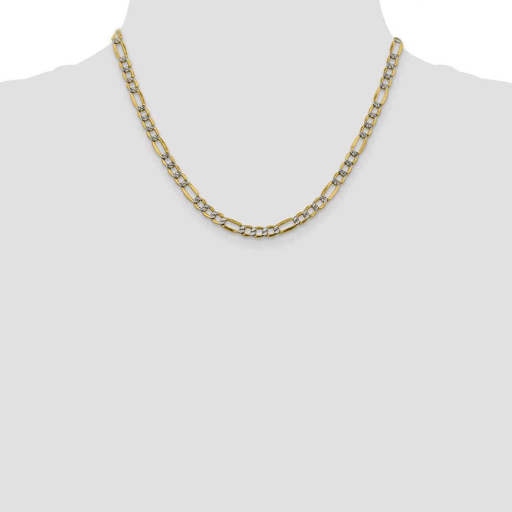 14K Yellow Gold 18" Figaro Chain with Rhodium Accents - 5.25mm Width by Oro Pregiato