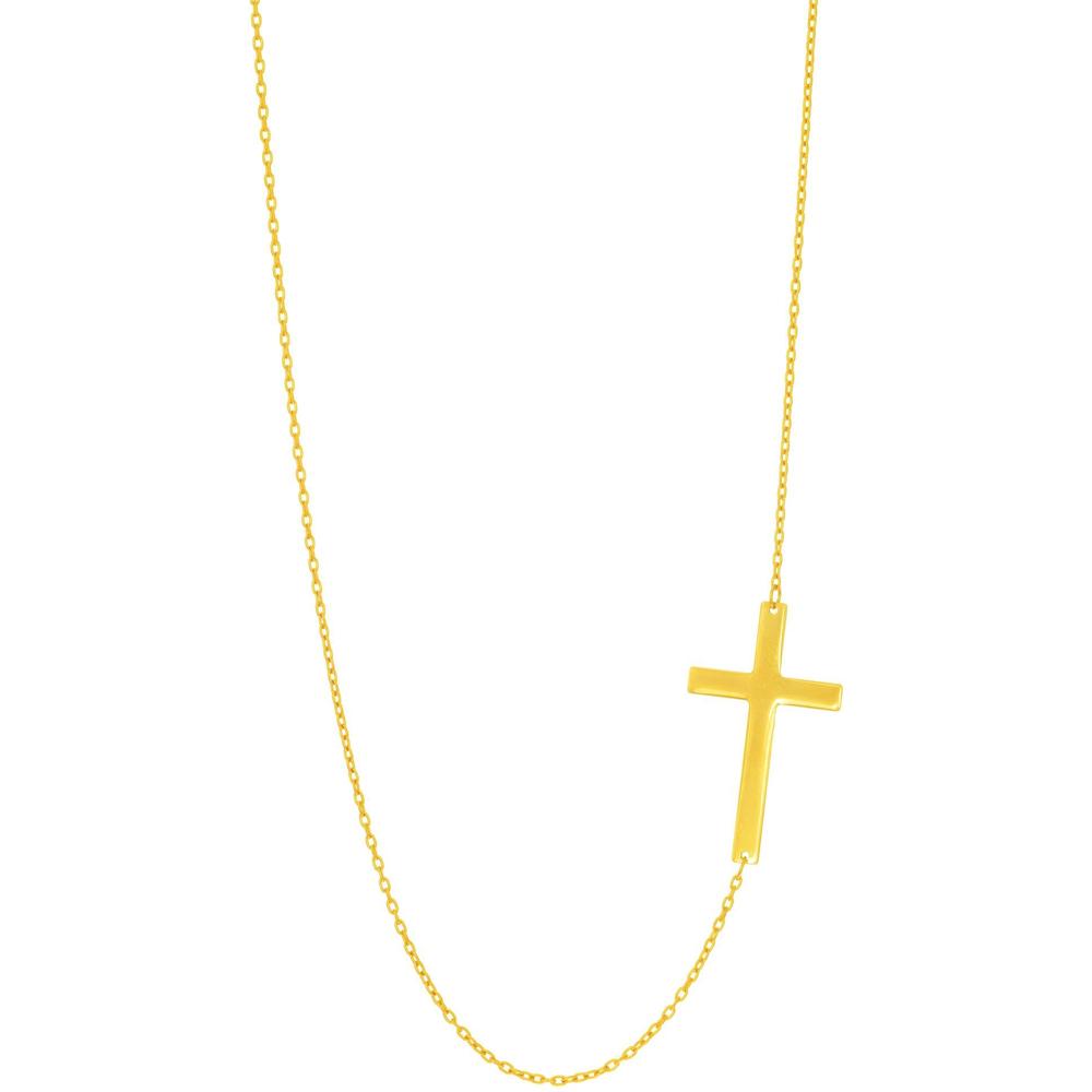 14K Yellow Gold 18" Flat Cross Necklace with Polished Finish by Orozza Fine Jewelry