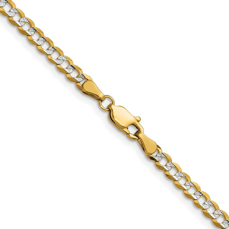 14K Yellow Gold 18" Flat Cuban Chain with Pavé Detail - Lightweight Design by Oro Pregiato