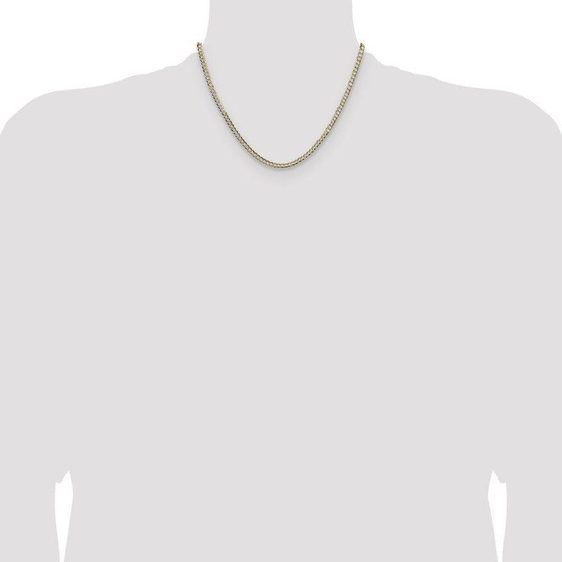 14K Yellow Gold 18" Flat Cuban Chain with Pavé Detail - Lightweight Design by Oro Pregiato