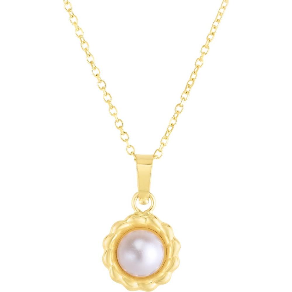 14K Yellow Gold 18" Flower Necklace with Pearl Center by Orozza Fine Jewelry