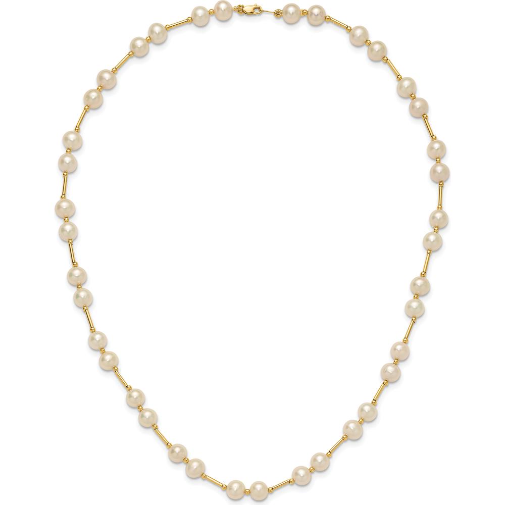 14K Yellow Gold 18" Freshwater Cultured Pearl Beaded Necklace - 6-7mm Pearls by Monteluci Fine Jewelry