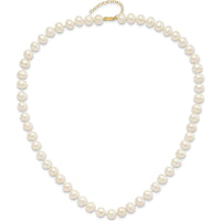 14K Yellow Gold 18" Freshwater Cultured Pearl Necklace with Extender, 7.5" Pearl Bracelet with Extender & Button Post Earrings Set by Monteluci Fine Jewelry