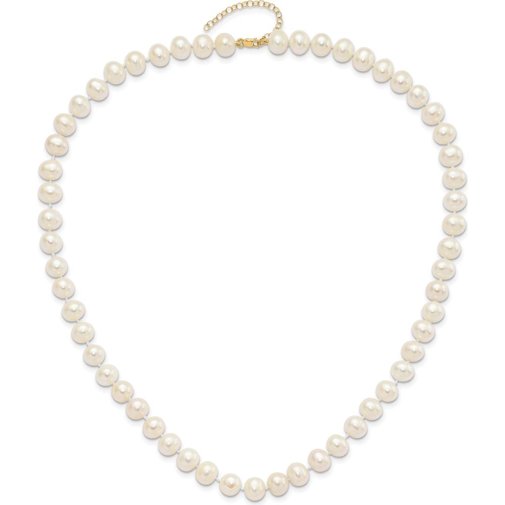 14K Yellow Gold 18" Freshwater Cultured Pearl Necklace with Extender, 7.5" Pearl Bracelet with Extender & Button Post Earrings Set by Monteluci Fine Jewelry