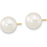 14K Yellow Gold 18" Freshwater Cultured Pearl Necklace with Extender, 7.5" Pearl Bracelet with Extender & Button Post Earrings Set by Monteluci Fine Jewelry