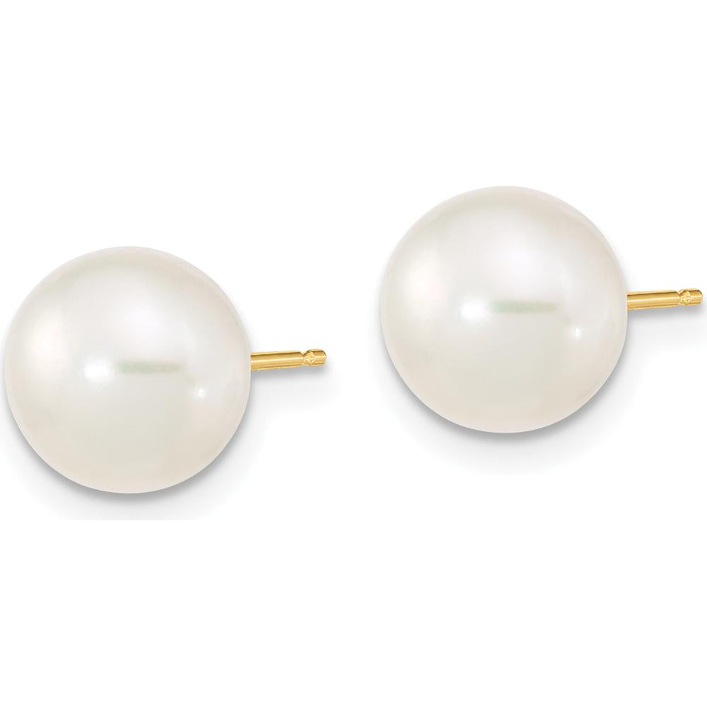 14K Yellow Gold 18" Freshwater Cultured Pearl Necklace with Extender, 7.5" Pearl Bracelet with Extender & Button Post Earrings Set by Monteluci Fine Jewelry