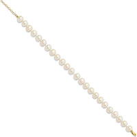 14K Yellow Gold 18" Freshwater Cultured Pearl Necklace with Extender, 7.5" Pearl Bracelet with Extender & Button Post Earrings Set by Monteluci Fine Jewelry