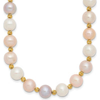 14K Yellow Gold 18" Freshwater Pearl Necklace with Diamond-Cut Beaded Accents - 8-9mm Pearls by Monteluci Fine Jewelry