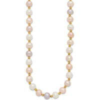 14K Yellow Gold 18" Freshwater Pearl Necklace with Diamond-Cut Beaded Accents - 8-9mm Pearls by Monteluci Fine Jewelry
