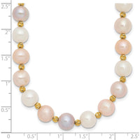 14K Yellow Gold 18" Freshwater Pearl Necklace with Diamond-Cut Beaded Accents - 8-9mm Pearls by Monteluci Fine Jewelry