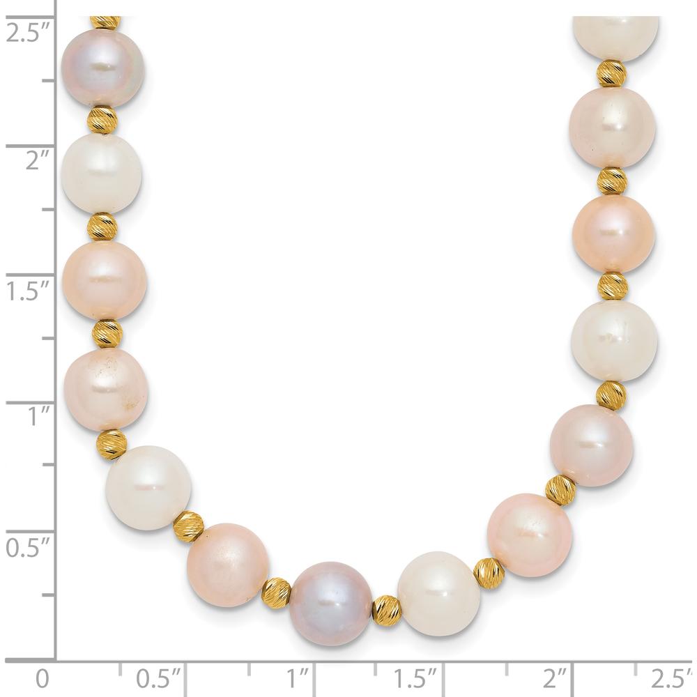 14K Yellow Gold 18" Freshwater Pearl Necklace with Diamond-Cut Beaded Accents - 8-9mm Pearls by Monteluci Fine Jewelry
