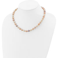 14K Yellow Gold 18" Freshwater Pearl Necklace with Diamond-Cut Beaded Accents - 8-9mm Pearls by Monteluci Fine Jewelry