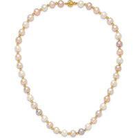 14K Yellow Gold 18" Freshwater Pearl Necklace with Diamond-Cut Beaded Accents - 8-9mm Pearls by Monteluci Fine Jewelry