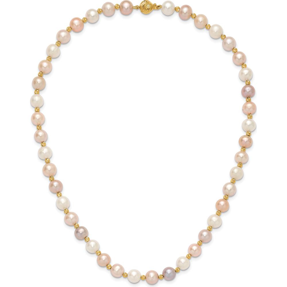 14K Yellow Gold 18" Freshwater Pearl Necklace with Diamond-Cut Beaded Accents - 8-9mm Pearls by Monteluci Fine Jewelry