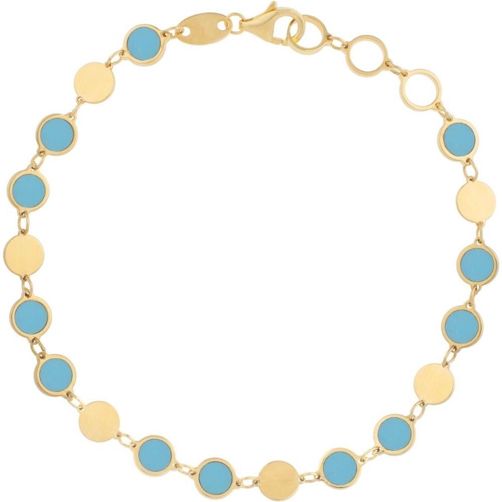 14K Yellow Gold 18" Geometric Mirror Chain with Turquoise Inlays and Pear-Shaped Lobster Clasp by Orozza Fine Jewelry