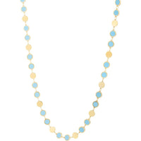 14K Yellow Gold 18" Geometric Mirror Chain with Turquoise Inlays and Pear-Shaped Lobster Clasp by Orozza Fine Jewelry