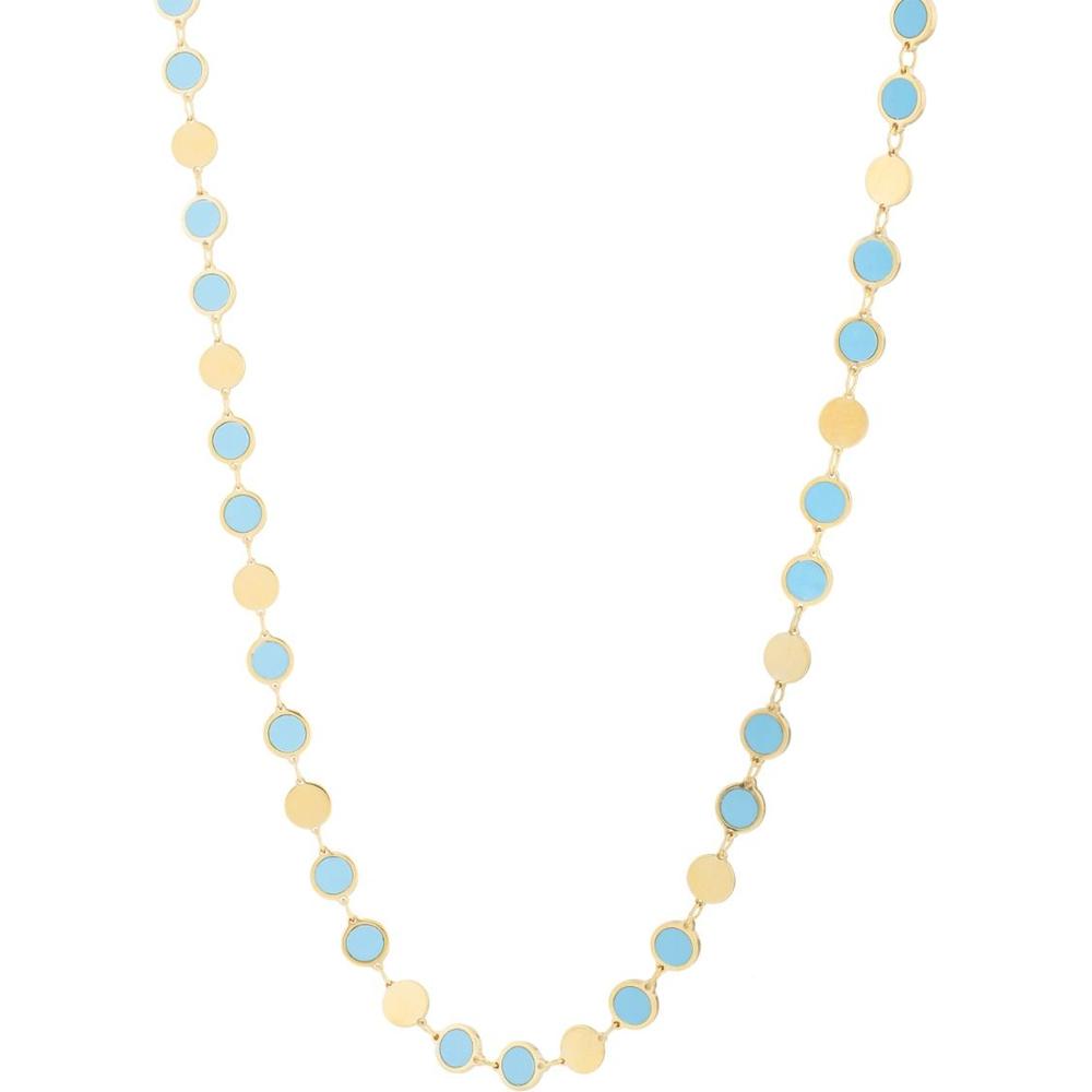 14K Yellow Gold 18" Geometric Mirror Chain with Turquoise Inlays and Pear-Shaped Lobster Clasp by Orozza Fine Jewelry