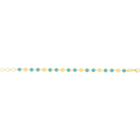 14K Yellow Gold 18" Geometric Mirror Chain with Turquoise Inlays and Pear-Shaped Lobster Clasp by Orozza Fine Jewelry
