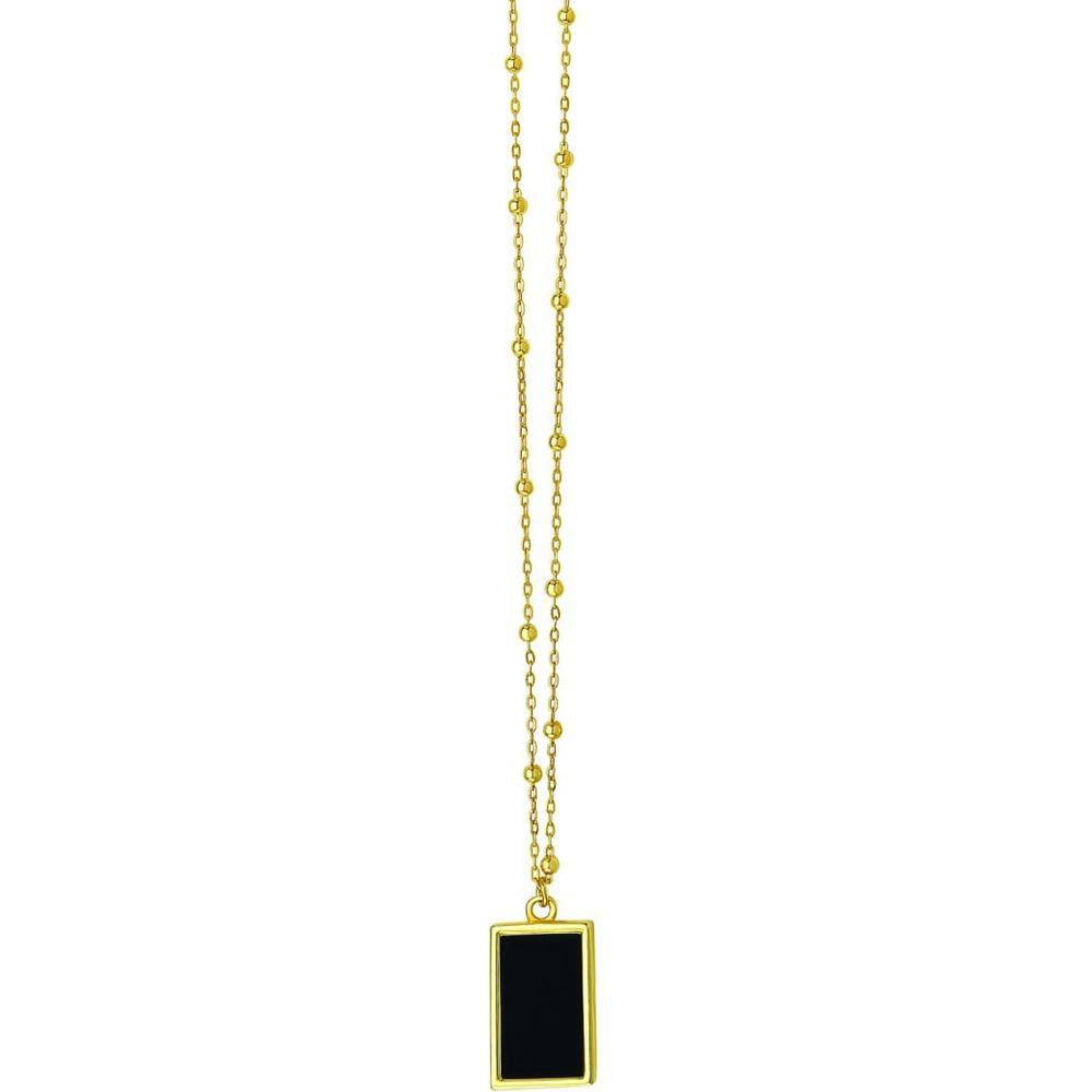 14K Yellow Gold 18" Geometric Necklace with Black Onyx Rectangular Pendant by Orozza Fine Jewelry