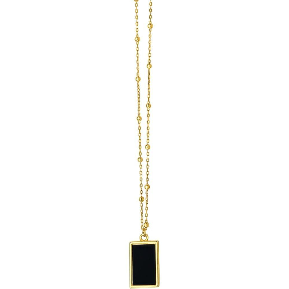 14K Yellow Gold 18" Geometric Necklace with Black Onyx Rectangular Pendant by Orozza Fine Jewelry