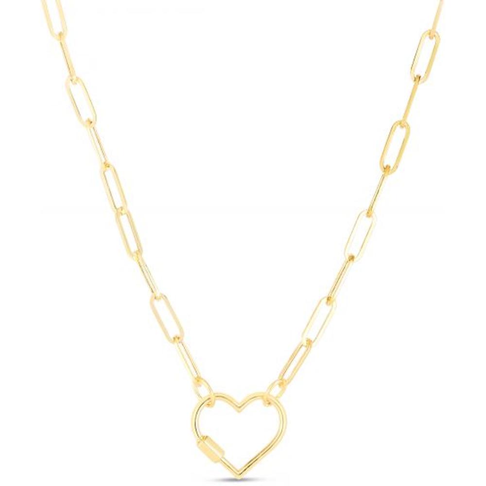 14K Yellow Gold 18" Heart Carabiner Paperclip Chain Necklace with Polished Finish by Orozza Fine Jewelry