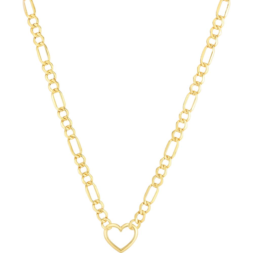 14K Yellow Gold 18" Heart Figaro Chain Necklace with Lobster Clasp - 3.6mm Chain Width by Orozza Fine Jewelry