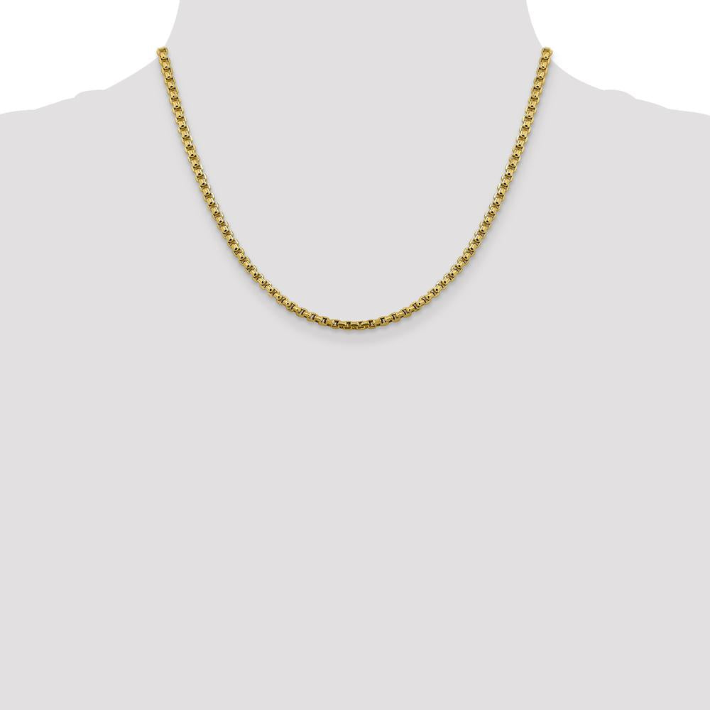 14K Yellow Gold 18-inch 3.6mm Semi-Solid Round Box Chain with Lobster Clasp by IBGoodman